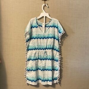 Circo Blue Wave Pattern Kids Dress with Pom-Poms